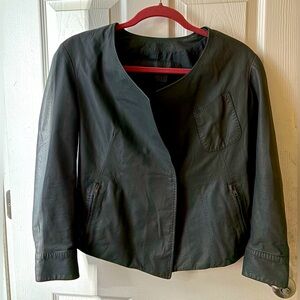 Donna Karan Lamb Skin Leather Motto Jacket